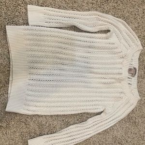 🖤White crochet knit top quarter sleeve 3/4 cotton bohemian cover swim coastal M